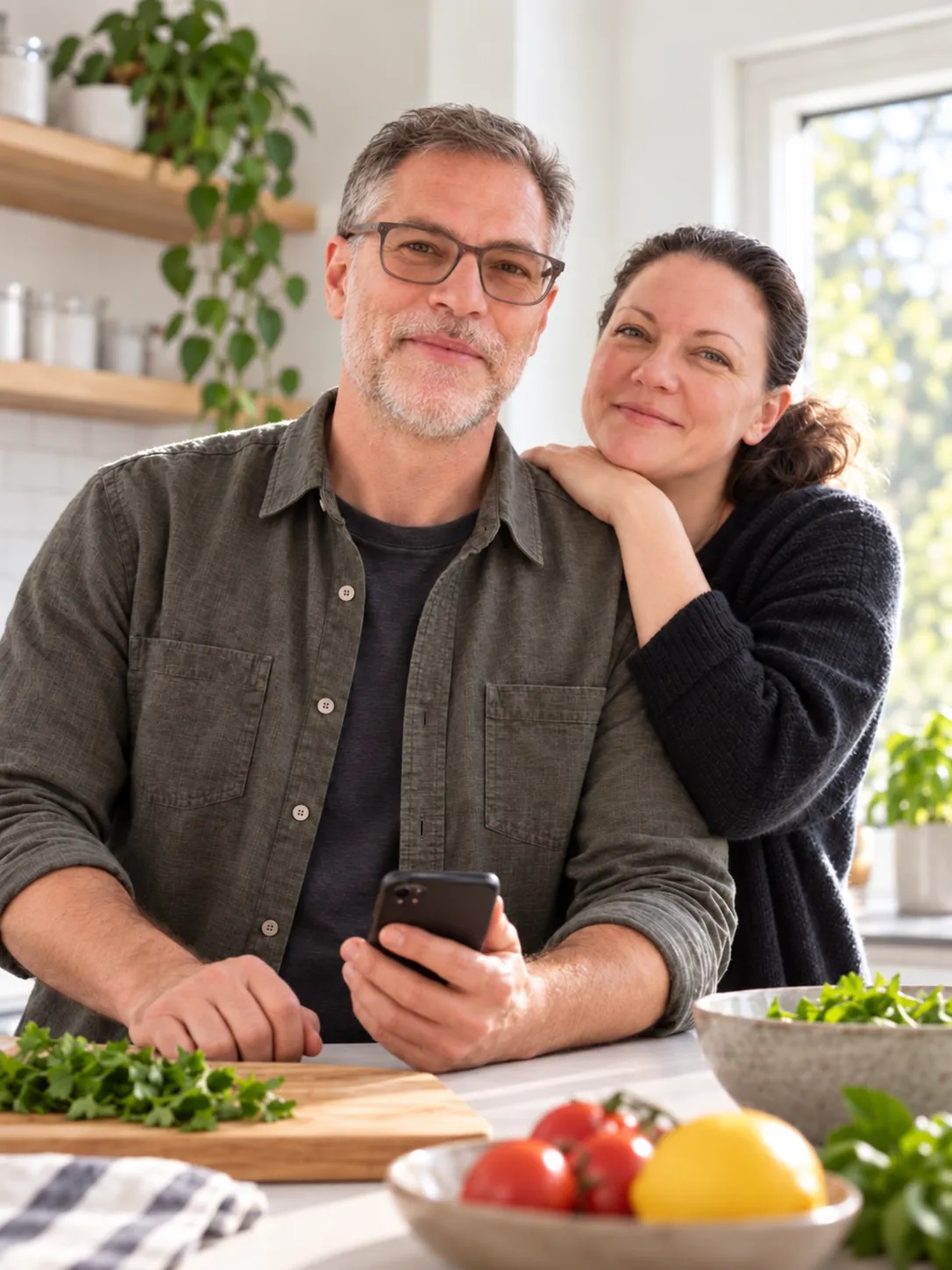 Chad and Karla standing together in their kitchen